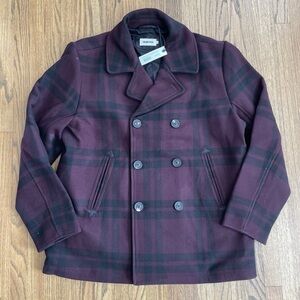 Taylor Stitch Port Plaid Mariner Wool Coat XL/44 Peacoat